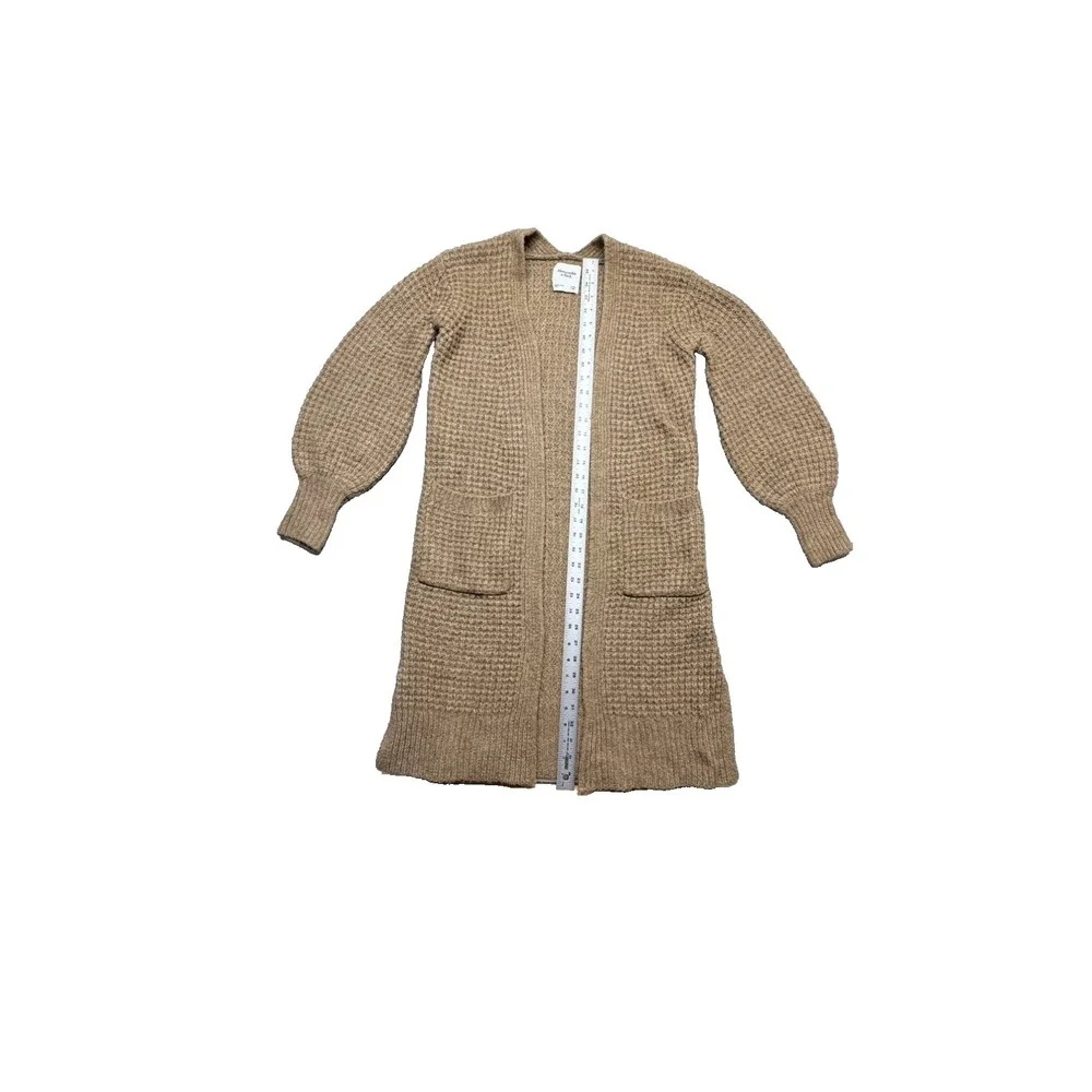 Abercrombie Women‎ Maxi Length Cardigan Side Slits Balloon Sleeve Brown Size XXS